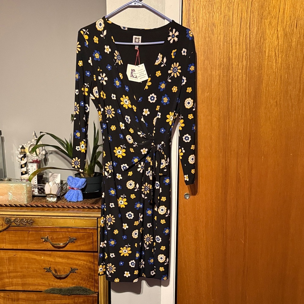 Anne Klein Black Floral Long Sleeve Dress